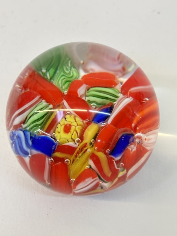 Vintage Murano Italy Millefiori Glass Paperweight: Vintage Murano Italy Millefiori Glass Paperweight, 1.75in