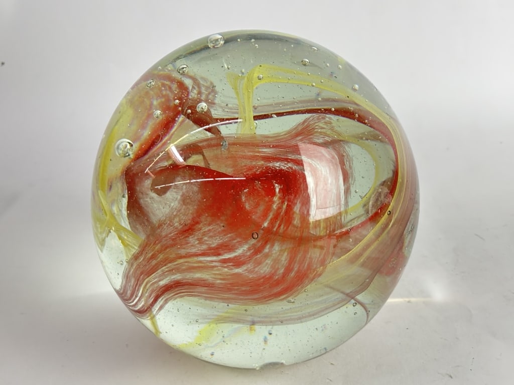 Large Vintage Yellow/Red Swirl Art Glass Paperweig (1 of 4)