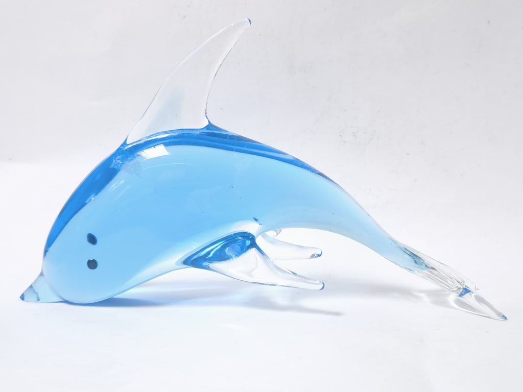 Vintage Formia Vetri di Murano Blue Art Glass Dolp: Vintage Formia Vetri di Murano Blue Art Glass Dolphin, 12in by 7in