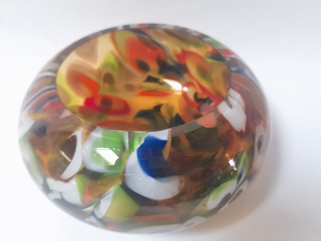 Vintage Millefiori Pulled Art Glass Bowl: Vintage Millefiori Pulled Art Glass Bowl, 9.5in by 4.75in