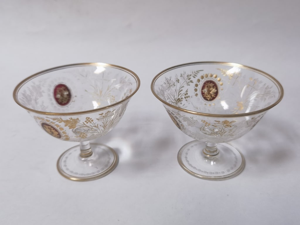 Pr. of Vintage Moser Style Footed Glass Compotes (1 of 4)