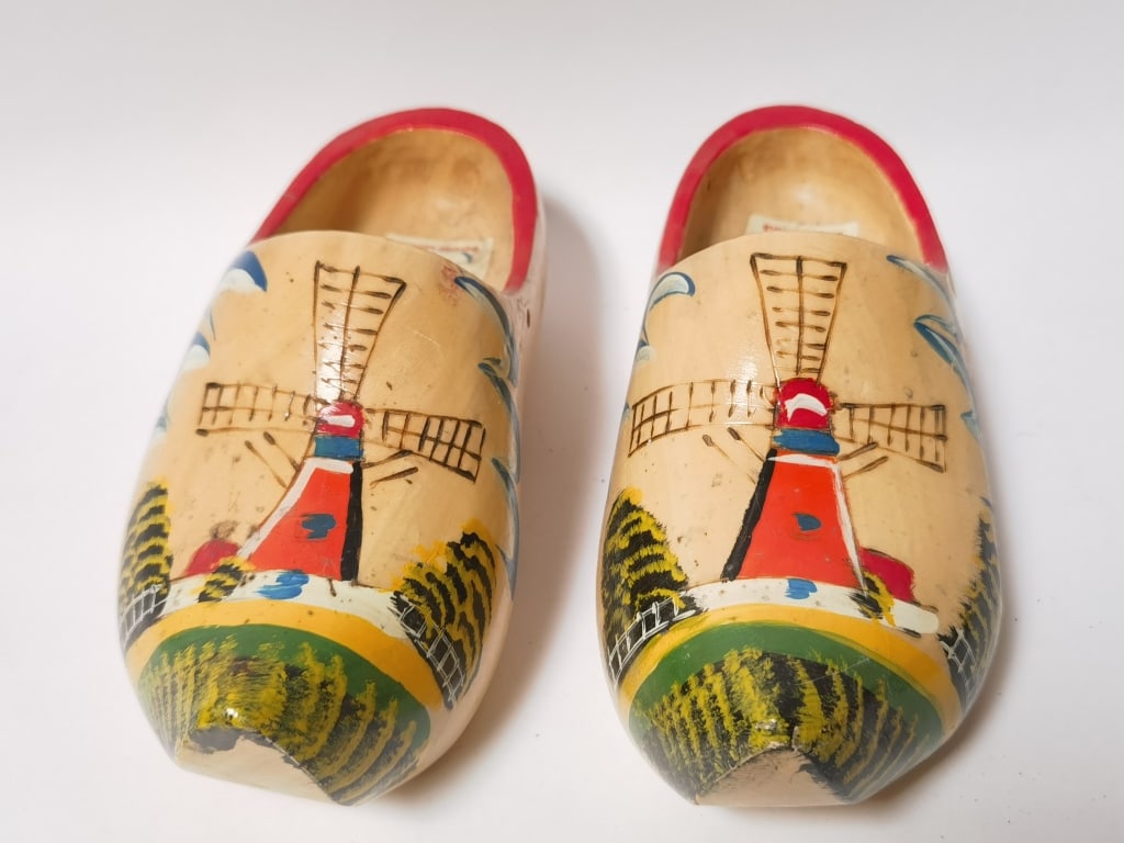 Pr. of Vintage Holland Windmill Wood Carved Clogs: Pr. of Vintage Holland Windmill Wood Carved Clogs, 11in