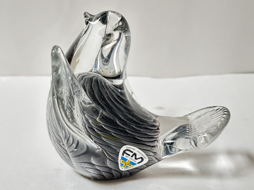 Vintage FM Studio Sweden Ronneby Art Crystal Bird: Vintage FM Studio Sweden Ronneby Art Crystal Bird, 4in