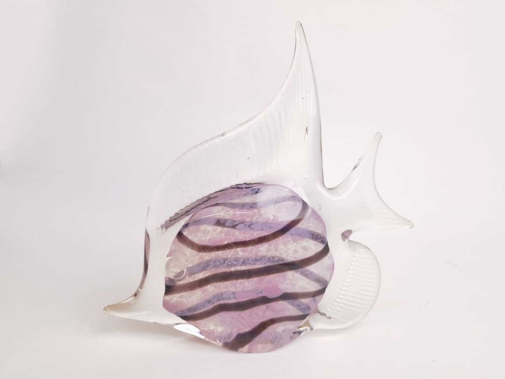 Murano Italy Pink Striped Art Glass Fish: Murano Italy Pink Striped Art Glass Fish, 7.75in