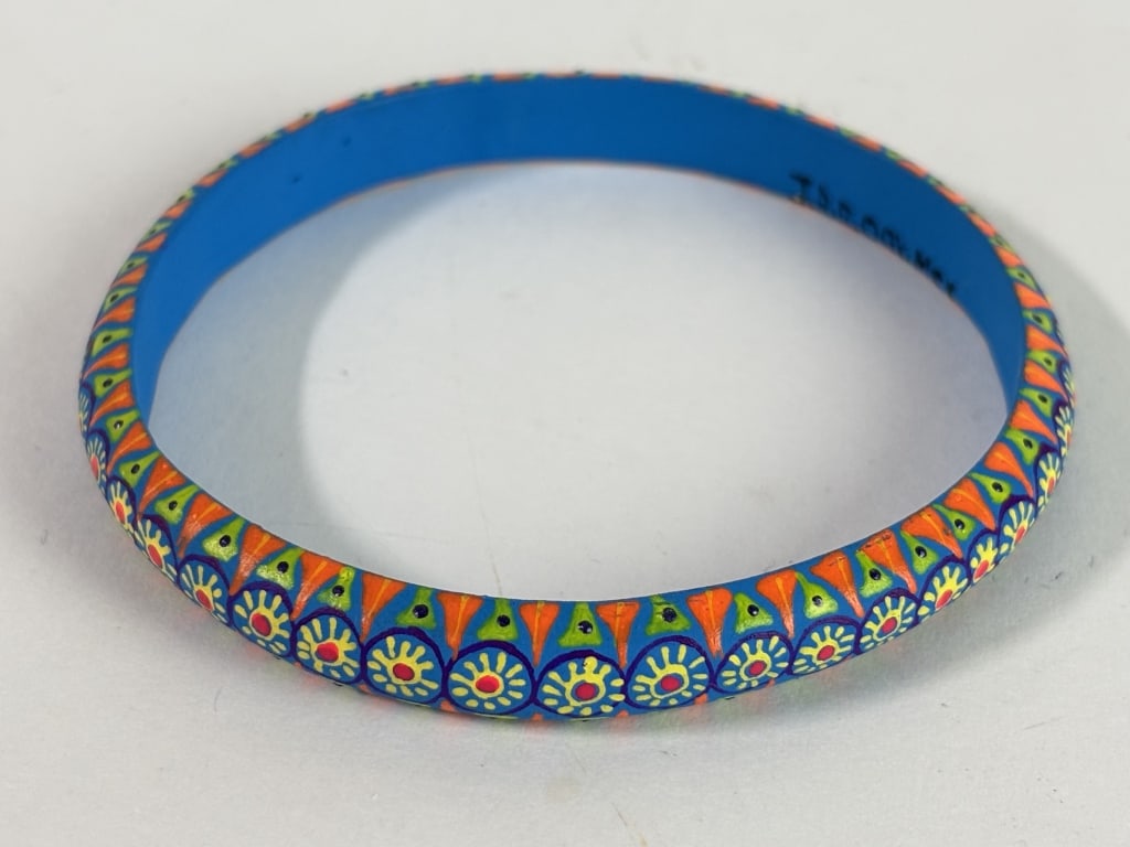 Vintage Signed I.R.R. Mexican Wood Carved Bracelet: Vintage Signed I.R.R. Mexican Wood Carved Bracelet, 3.25in