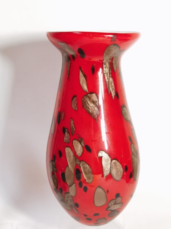 Vintage Murano Style Glitter Red Art Glass Vase (1 of 5)