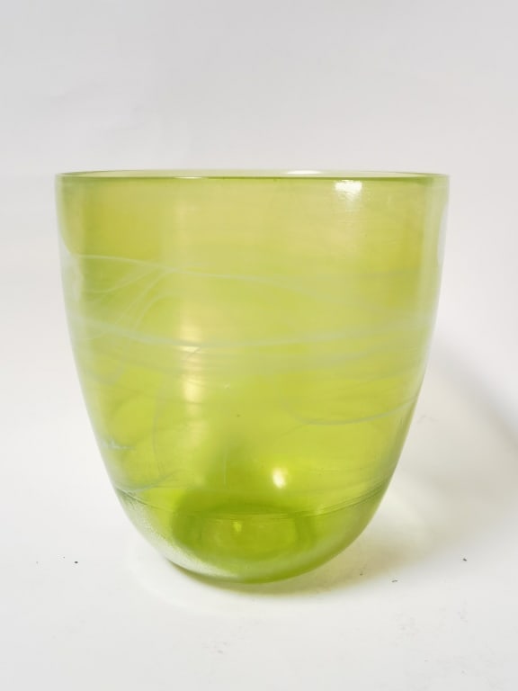Green White Swirl Glass Vase: Green White Swirl Glass Vase, 6.5in