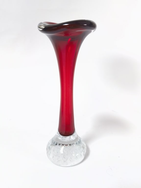 Vintage Red Controlled Bubble Vase: Vintage Red Controlled Bubble Vase, 7 3/8in