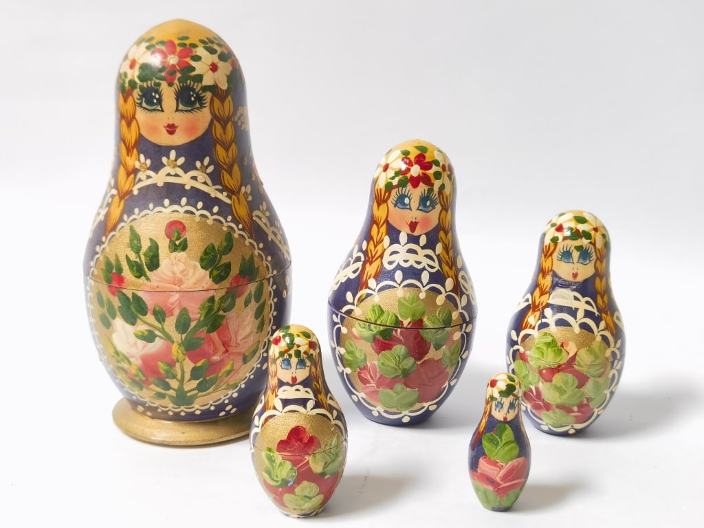 Set of Vintage Russian Hand Painted Nesting Dolls (1 of 3)