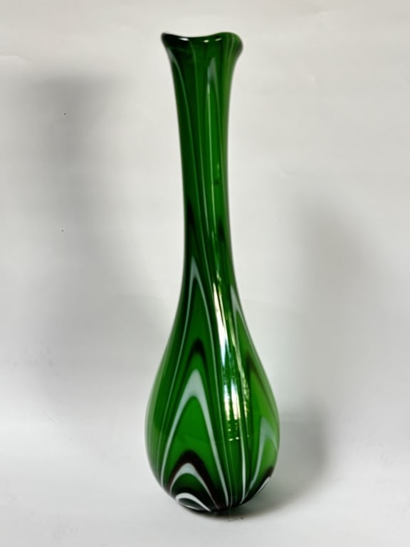 Vintage Green and White Art Glass Vase (1 of 4)