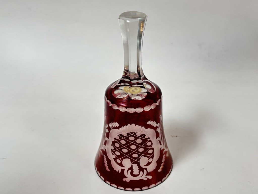 Vintage Cranberry Cut-to-Clear Glass Dinner Bell (1 of 4)