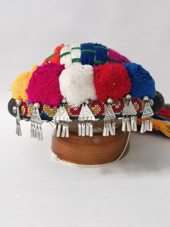 Vintage Southeast Akha Hill Tribe Hat: Vintage Southeast Akha Hill Tribe Hat, 8in