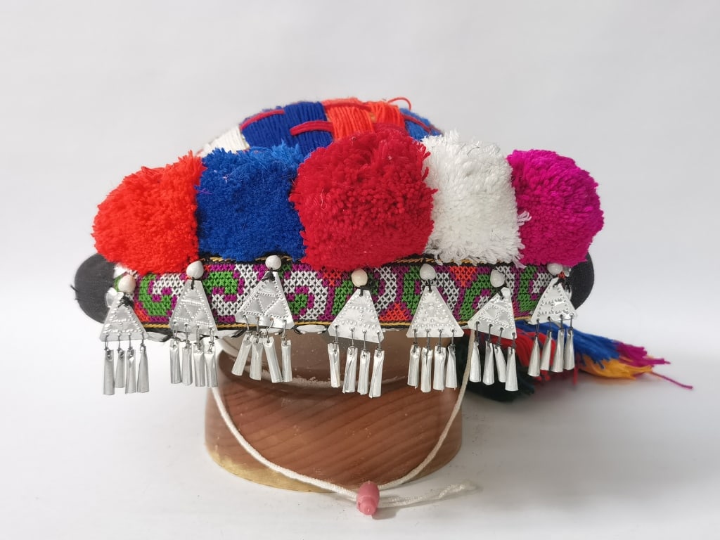 Vintage Southeast Akha Hill Tribe Hat: Vintage Southeast Akha Hill Tribe Hat, 9in