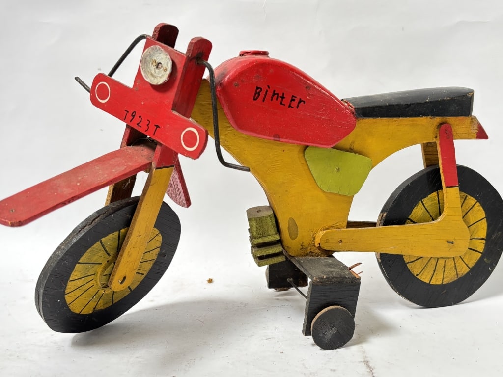Vintage Wood Carved Motorcycle: Vintage Wood Carved Motorcycle, 13.5in by 8.5in