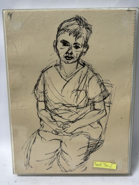 Signed Carol Tolin Ink Portrait Art: Signed Carol Tolin Ink Portrait Art, 12.25in by 9.25in