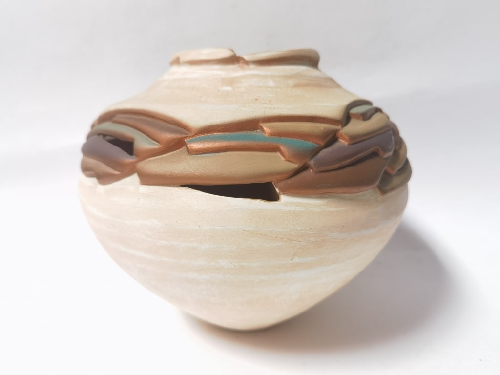 2001 Signed Steven Kaye SW Pottery Vase: 2001 Signed Steven Kaye SW Pottery Vase, 7 1/8in by 8.5in