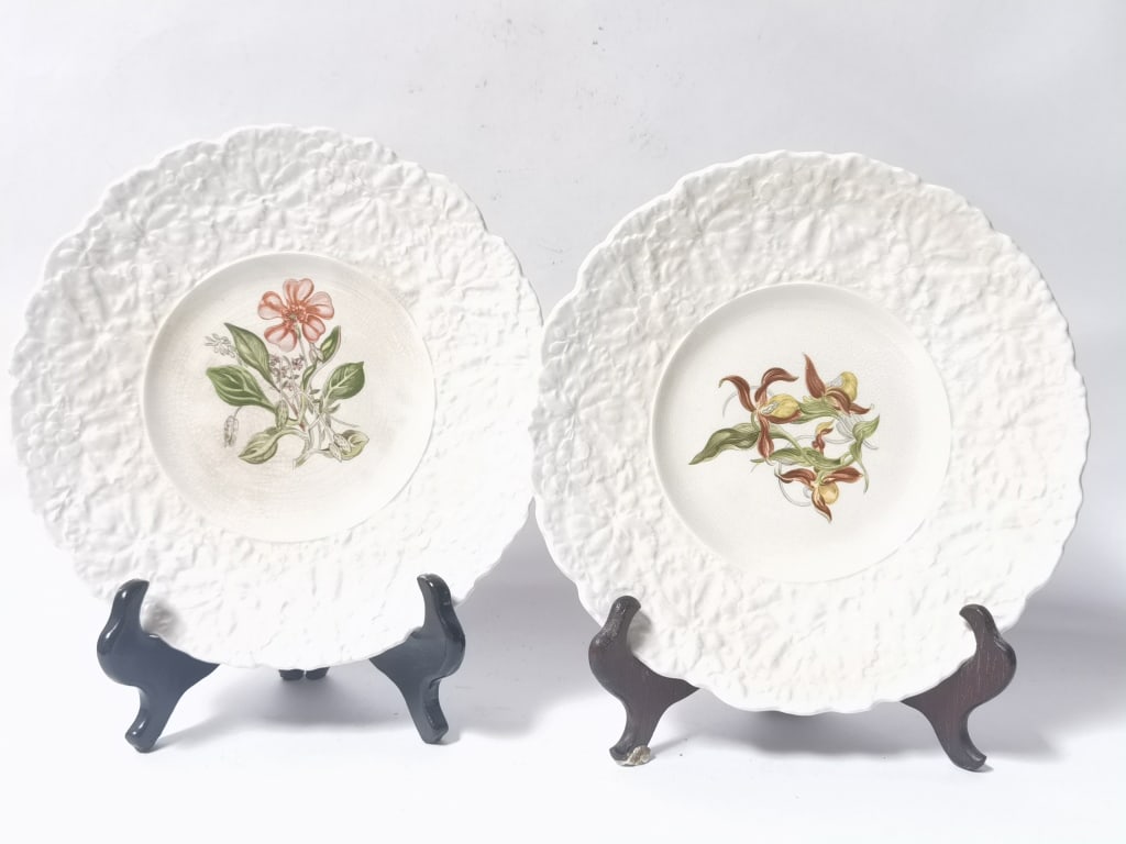 Pr. of Royal Couldon Porcelain Lady's Slipper Plat: Pr. of Royal Couldon Porcelain Lady's Slipper Plates, 9.5in