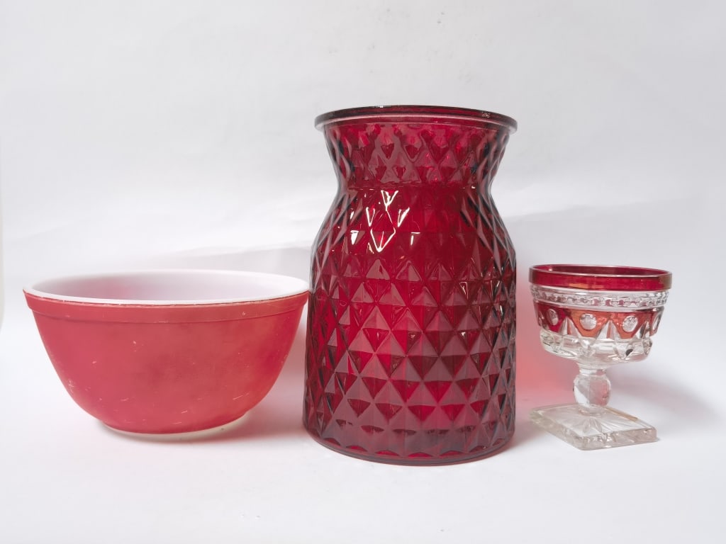 (3) Vintage Ruby Glass Tableware (1 of 5)