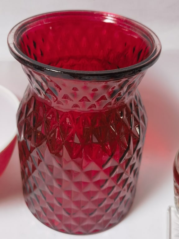 (3) Vintage Ruby Glass Tableware - 4