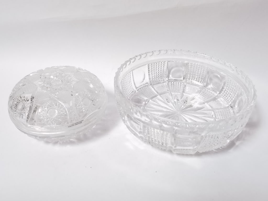 Cut Glass Dish and Cover Assembly: Cut Glass Dish and Cover Assembly, 5.5-8in