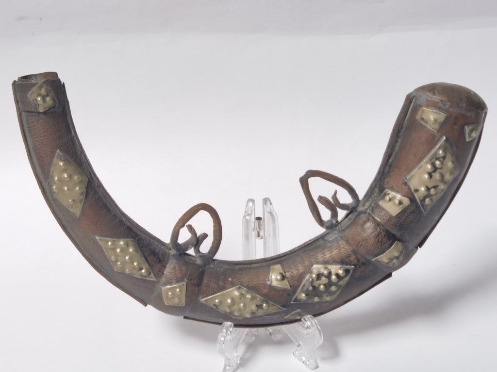 Antique Islamic Horn and Brass Crescent Flask (1 of 6)