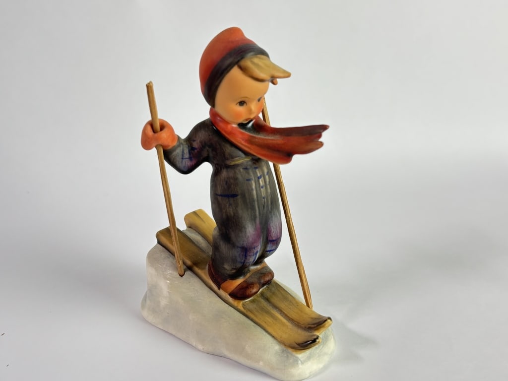 Vintage Goebel Hummel Porcelain Skier Figurine: Vintage Goebel Hummel Porcelain Skier Figurine, 5.5in by 4in