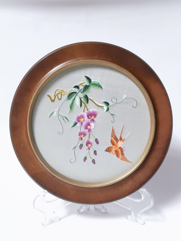 Chinese Flowers & Bird Embroidery Hanging Plaque (1 of 3)