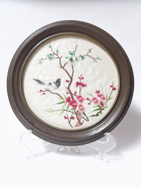 Chinese Flowers & Bird Embroidery Hanging Plaque (1 of 3)
