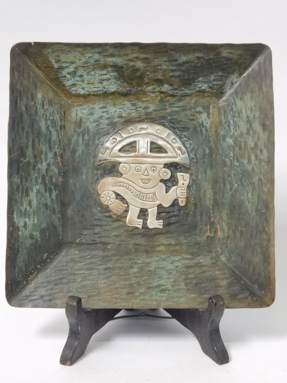 Vintage Peruvian Hammered Copper Tray with Incan M (1 of 3)