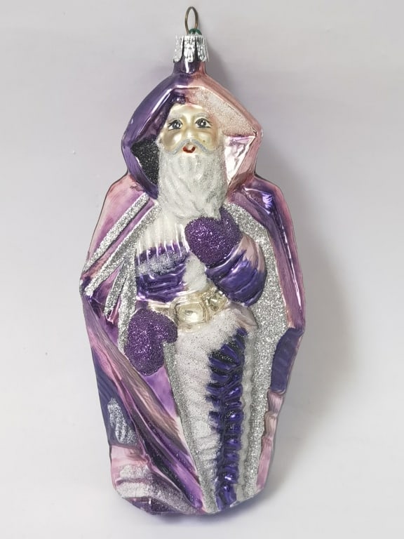 Vintage Hand-Blown Glass Santa Ornament: Vintage Hand-Blown Glass Santa Ornament, 6.5in
