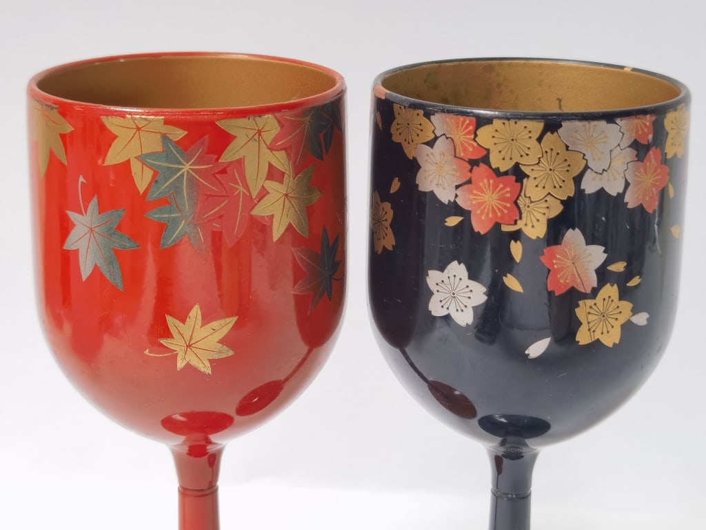 (2) Japanese Lacquerware Wine Goblets - 3