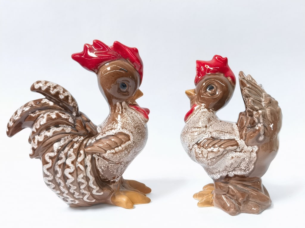 (2) Sylvester Pottery Turkey Figurines: (2) Sylvester Pottery Turkey Figurines, 7.5-8.5in