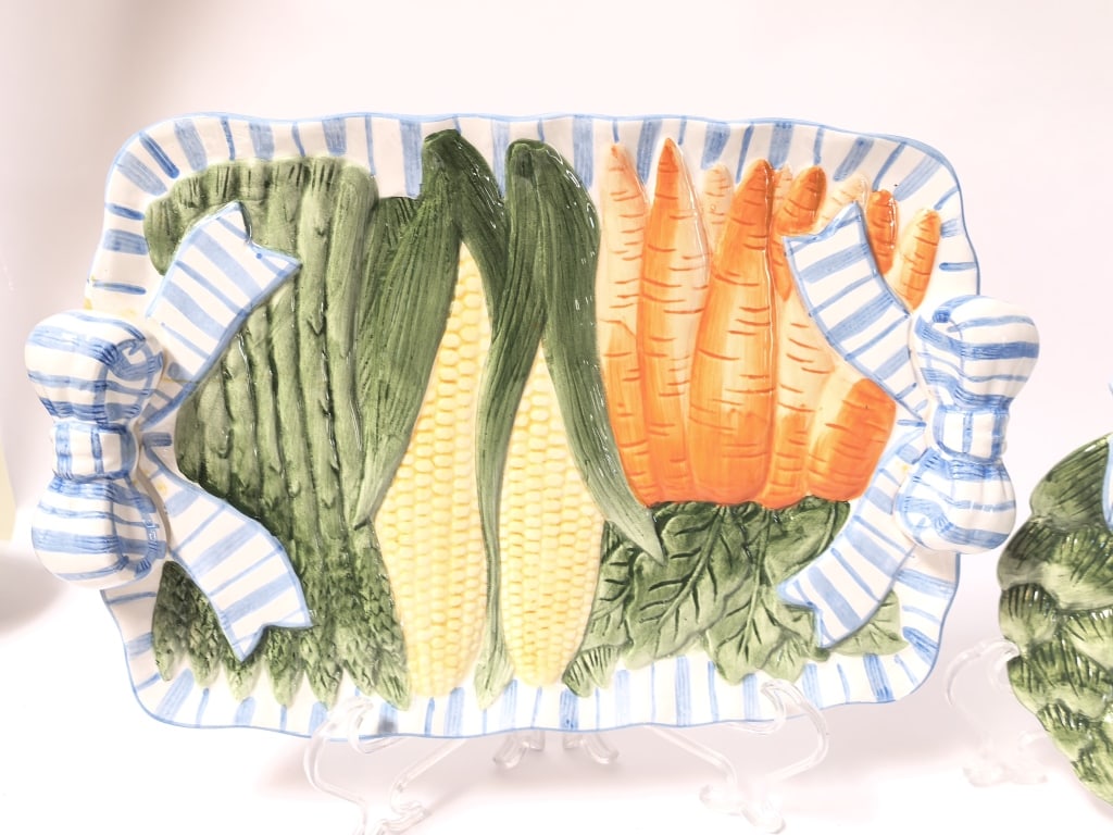 (2) 1996 Lotus Ceramic Vegetable Serving Platters - 2