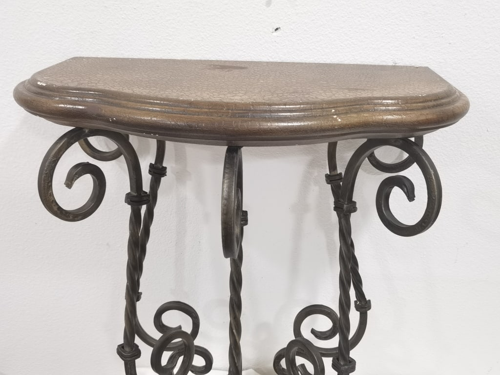 Wrought Iron Lyre-Form Console Table Base - 2