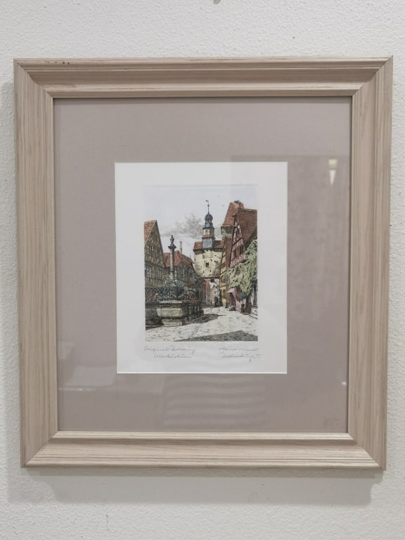 Signed Heiner Kramer Colored Etching of Rothenburg (1 of 3)