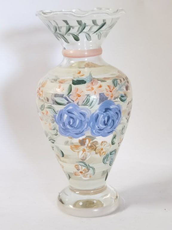Vintage Fenton Hand-Painted Floral Glass Vase (1 of 5)