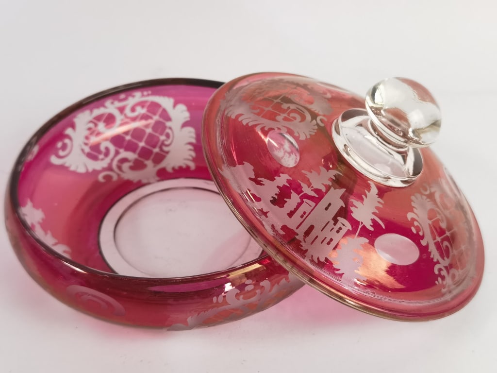 Bohemian Ruby Glass Trinket Dish - 4