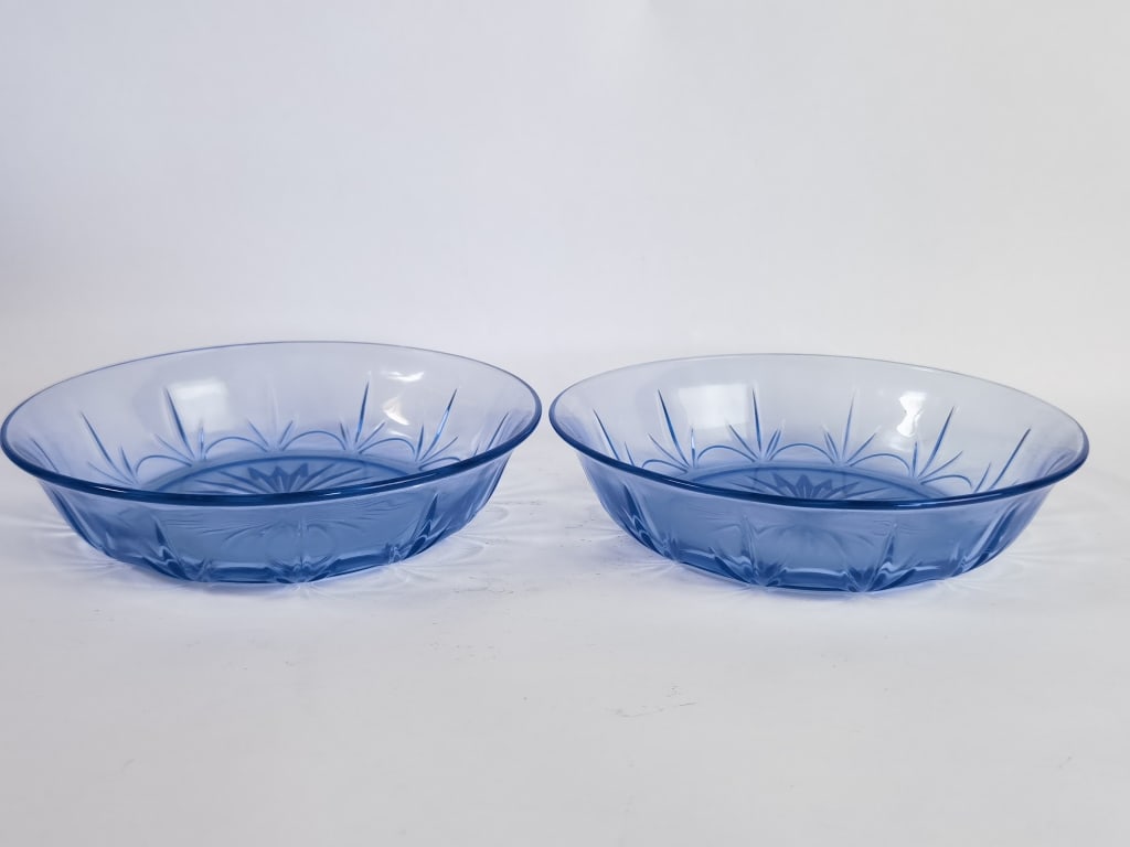 Pr. of Cambridge-Style Blue Glass Starburst Dinner (1 of 3)