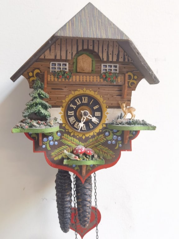 West German Painted Chalet-Style Cuckoo Clock (1 of 6)