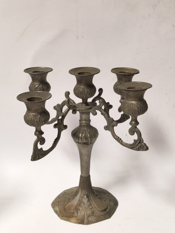 Vintage Five-Light Rococo-Style Brass Candelabra (1 of 4)