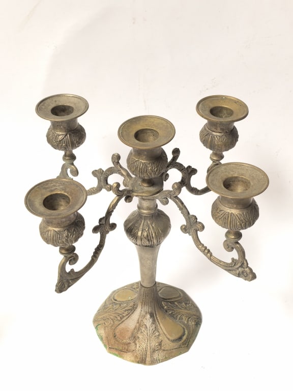 Vintage Five-Light Rococo-Style Brass Candelabra - 2