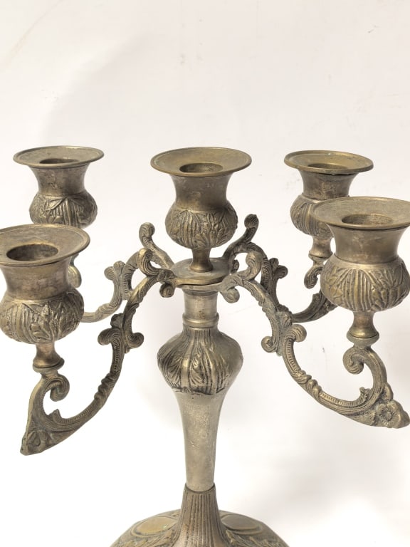 Vintage Five-Light Rococo-Style Brass Candelabra - 3