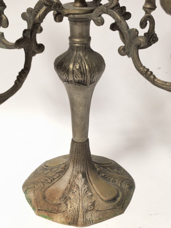 Vintage Five-Light Rococo-Style Brass Candelabra - 4