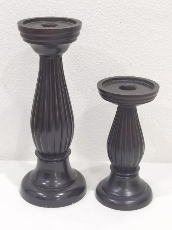 Pr. of Fluted Dark Wooden Candlesticks (1 of 4)