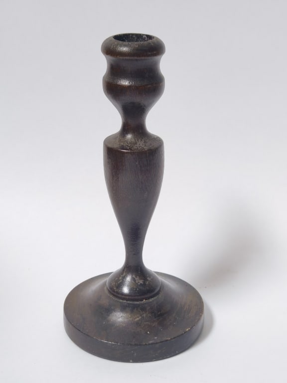 Vintage Turned Dark Wood Candlestick - 2