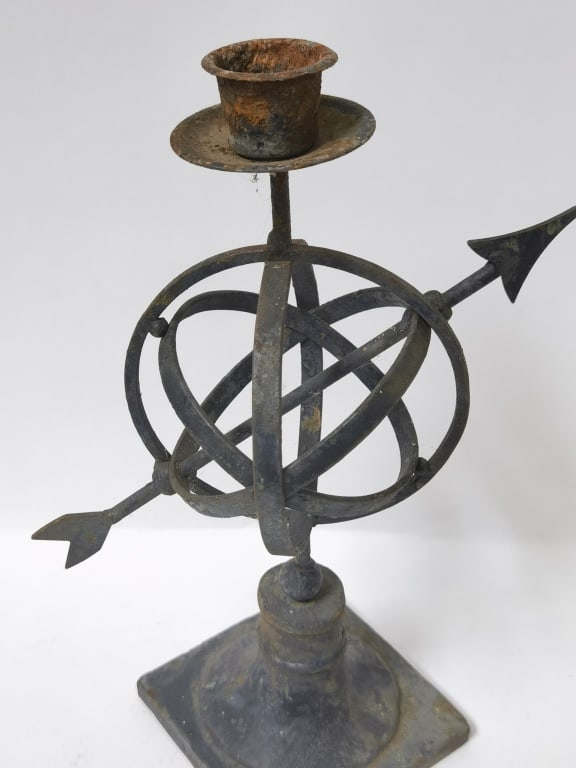 Vintage Rustic Iron Armillary Candlestick - 3