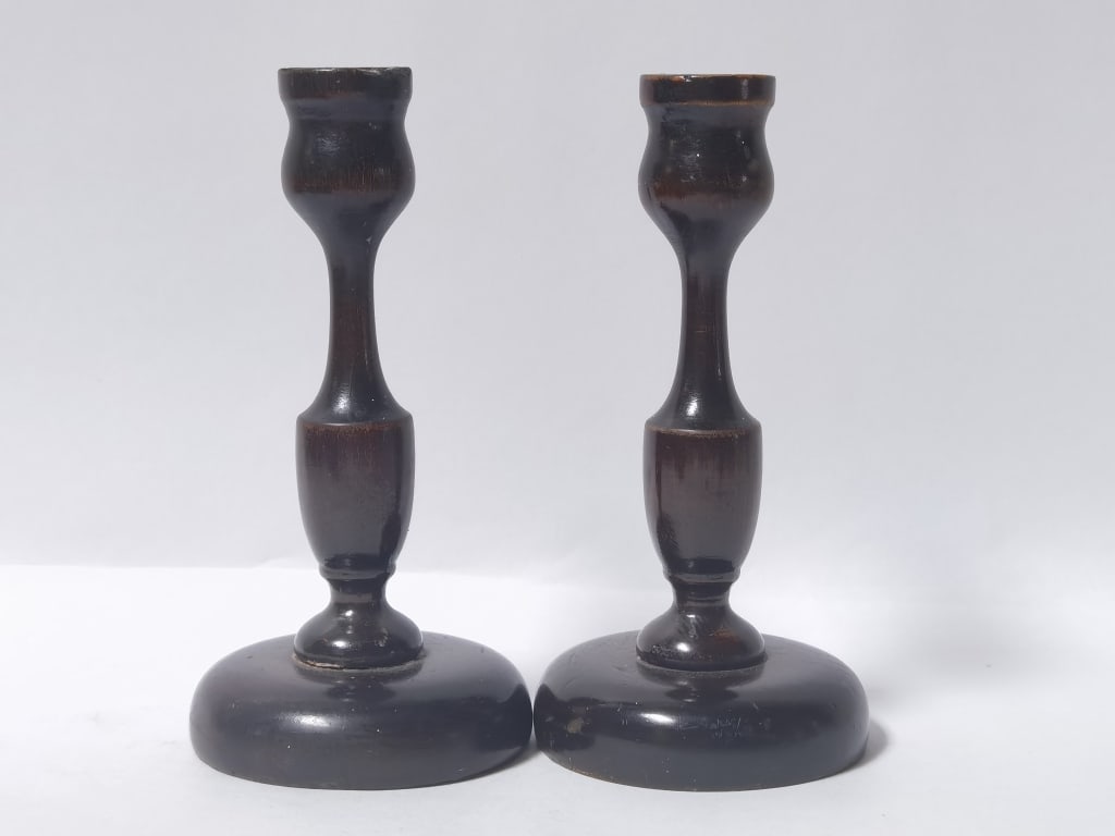 Pair of Turned Wood Candlesticks (1 of 4)