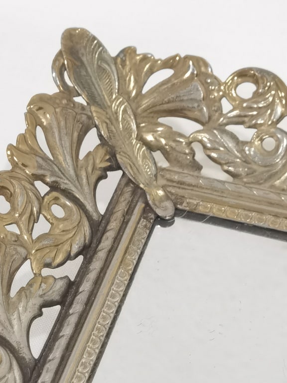 Vintage Rectangular Filigree Brass Mirrored Tray - 3