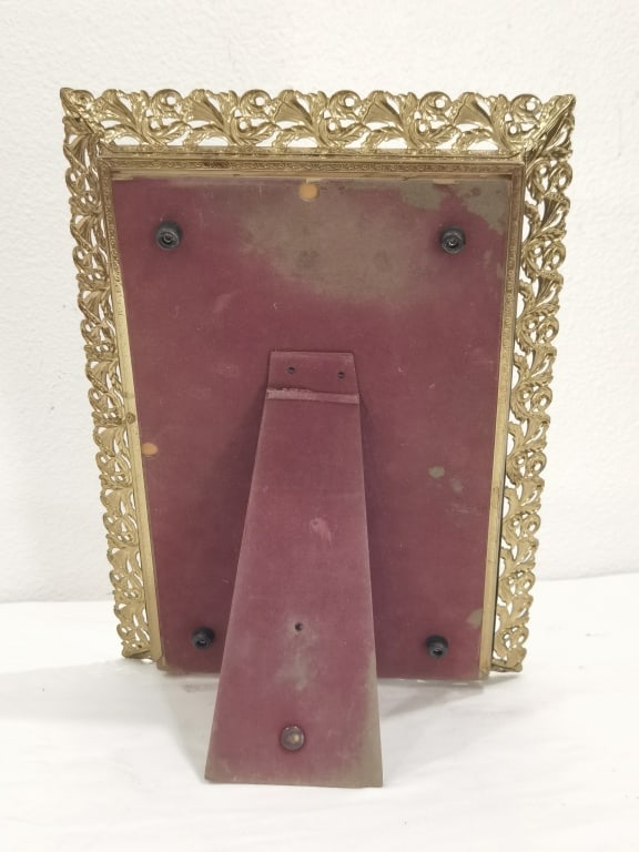 Vintage Rectangular Filigree Brass Mirrored Tray - 4