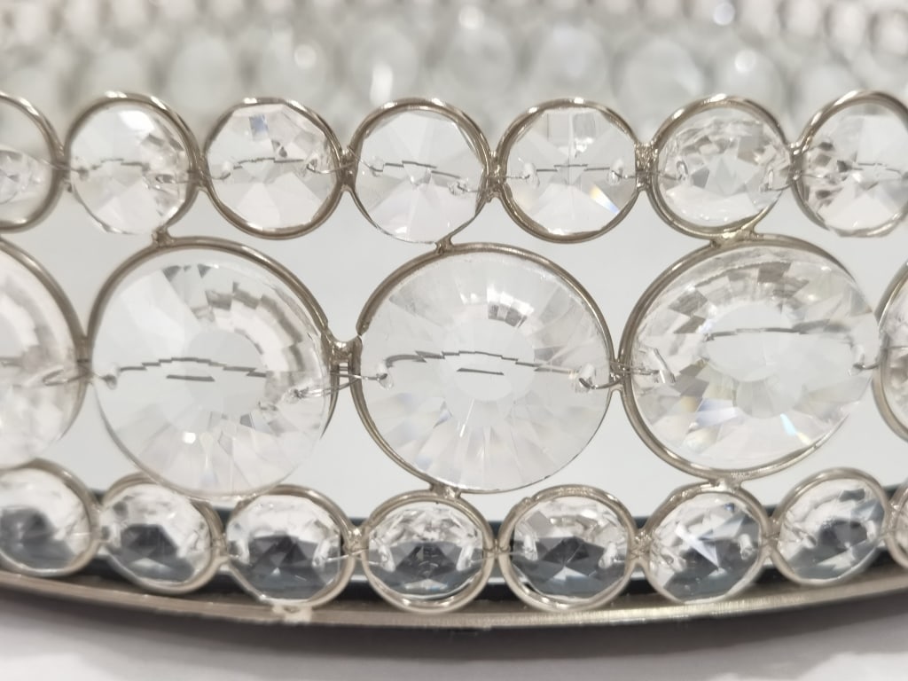 Round Crystal-Beaded Mirrored Vanity Tray - 3